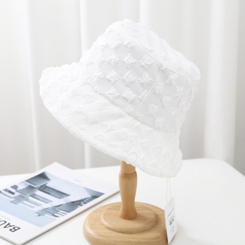 Hat women's spring and summer folds sunshade sunscreen flat top bucket hat seersucker temperament shows washbasin hat