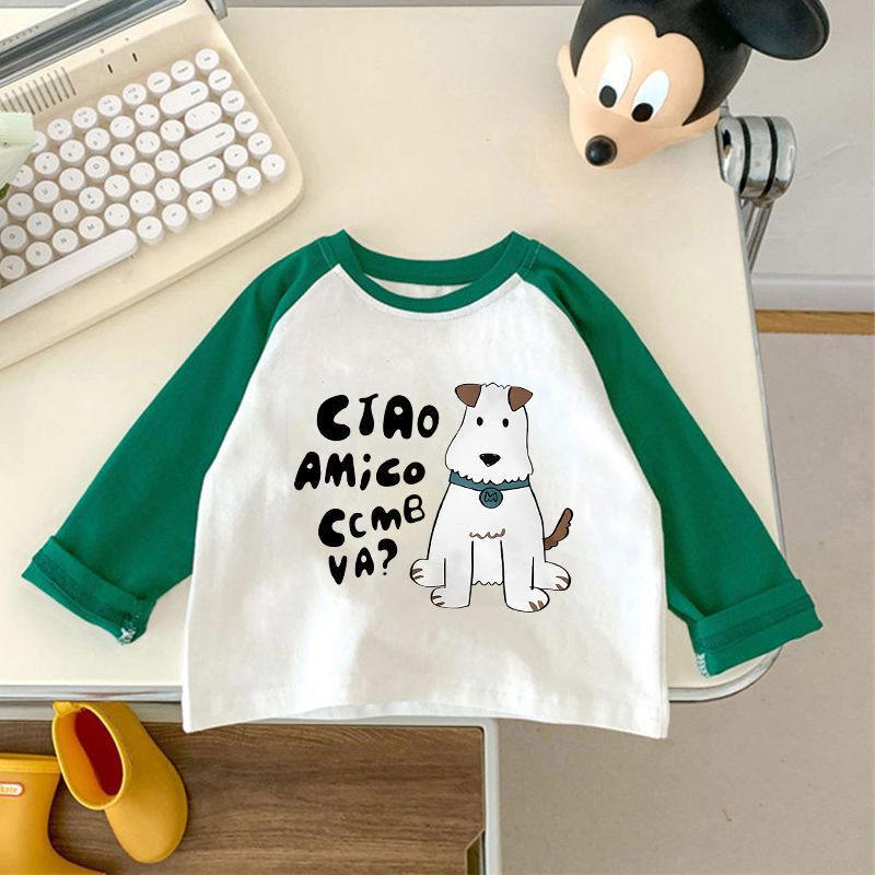 Spring Autumn Cotton Kids Long Sleeve T Shirt Cartoon Patchwork Base Layer Top For Boys Girls Toddler Baby