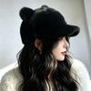 Imitation Mink Hair Autumn and Winter Bear Ears Peaked Cap Warm Thickened Plush Hat Women's Versatile Baseball Cap