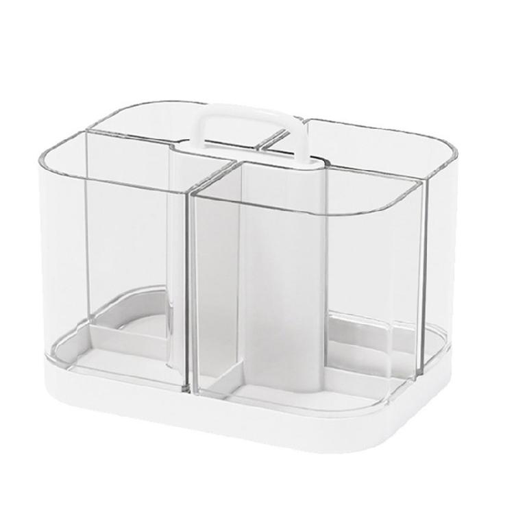 Desk Pen Organiser with 4 Segments Pencil Cup Art Supply Organiser Makeup Brush Storage Box For School Office Supplies белый