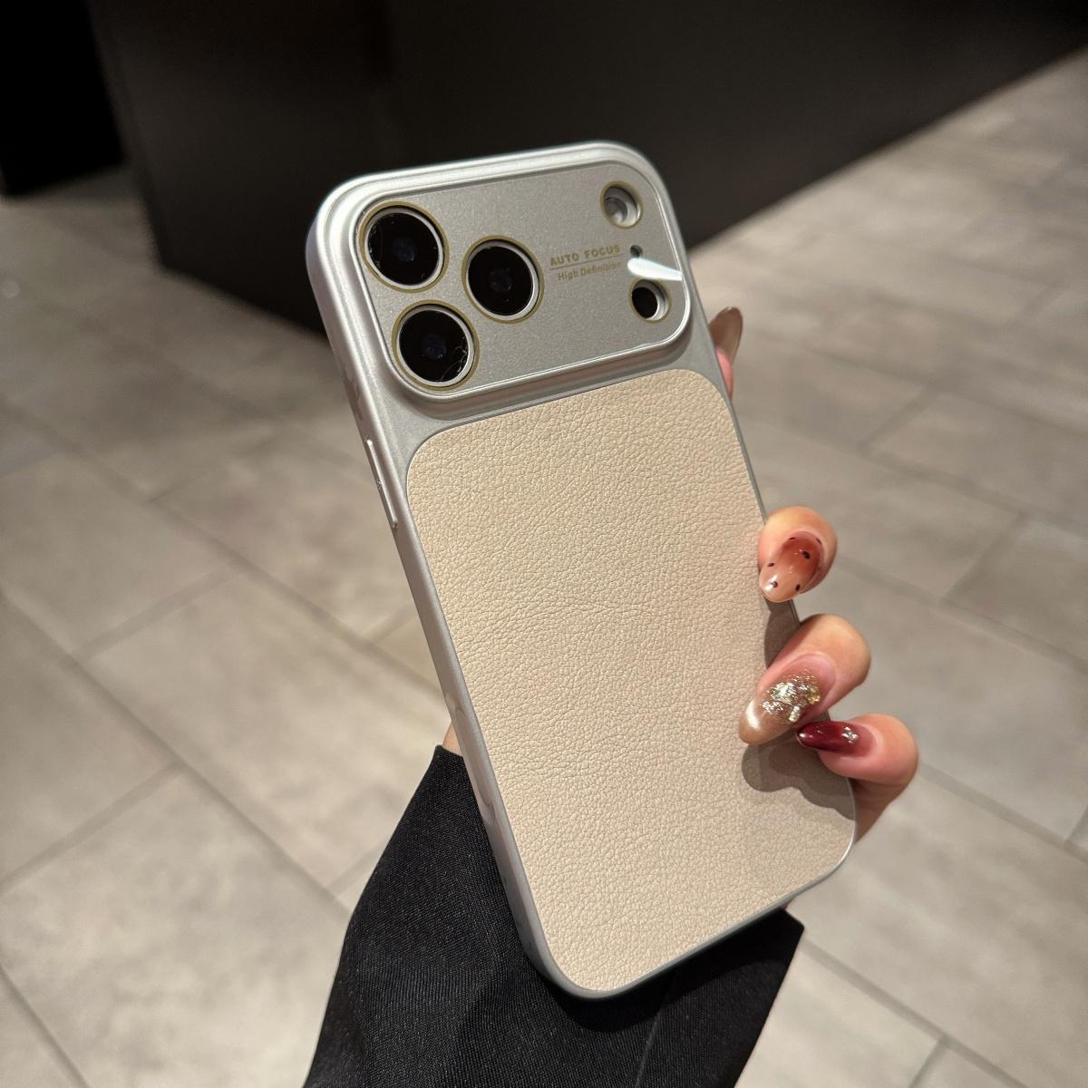 

Luxury Litchi Leather Texture Large Window Phone Case For iPhone 17 16 15 14 Pro Max Matte Solid Color Shockproof Bumper Cover iPhone17
