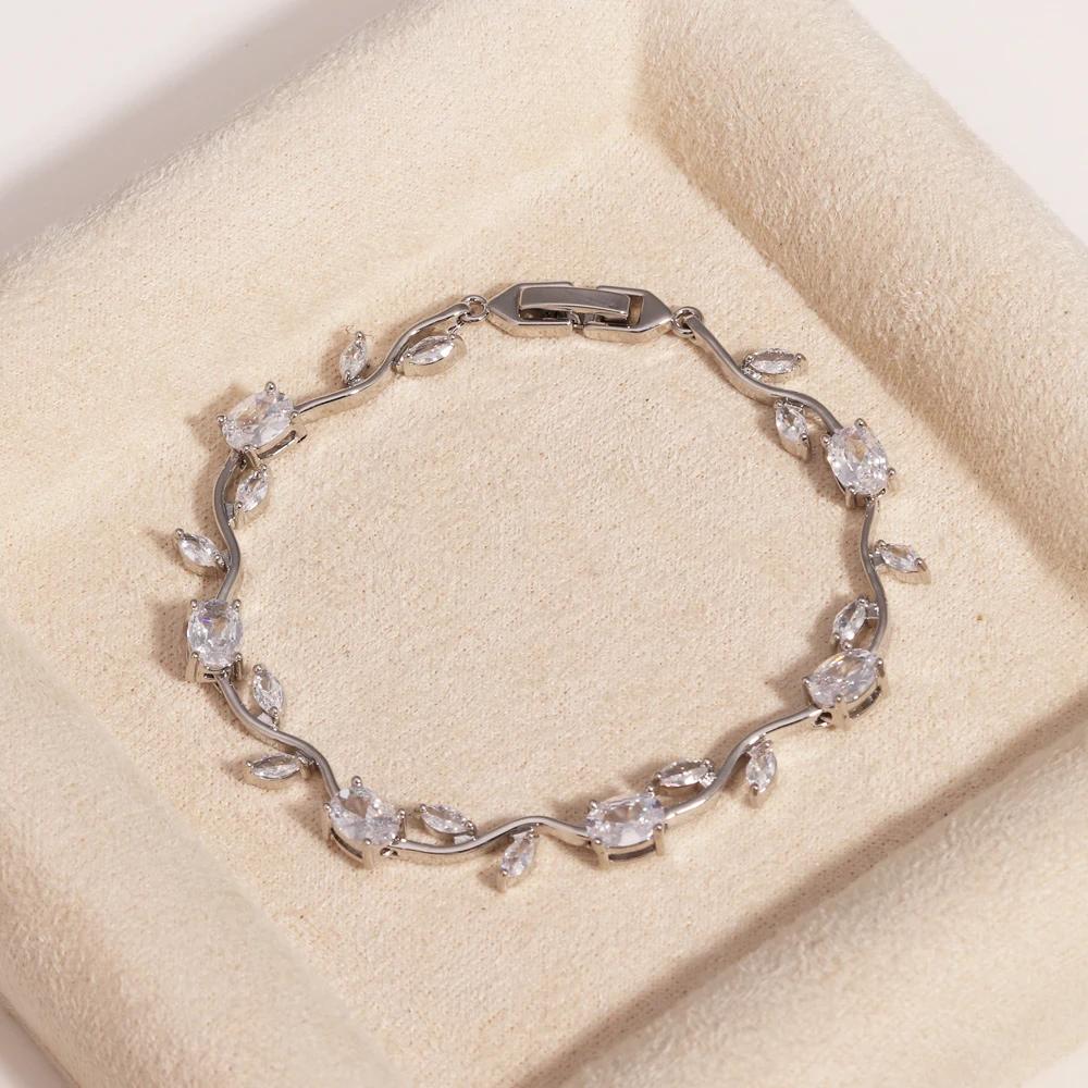 Colorful Trendy Charm Marquise Cut Cubic Zirconia Bracelets For Women CZ Leaf Bridal Wedding Party Jewelry Gift