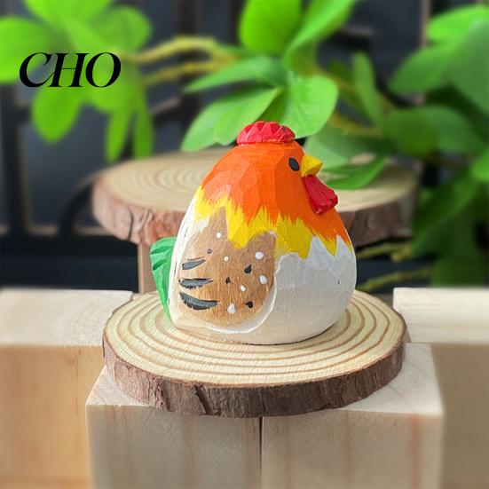 Forest Theme Decor Piece Hand-Carved Wooden Rooster Figurine Farmhouse Chicken Sculptures Rustic Animal Statue Pastoral Home for Shelf Desk
