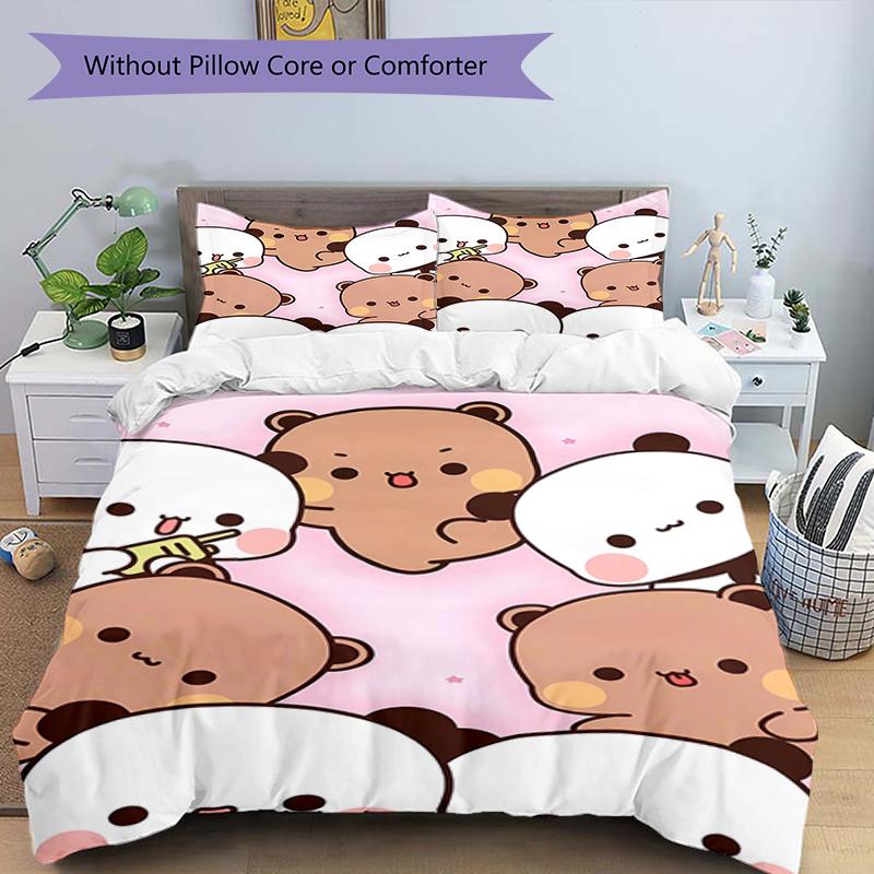 3pcs Yier BuBu Bear1 Design Cover Set - HD Printed Bedding with 1 Cover and 2 Pillowcases - Perfect for Home and Dorm Decor