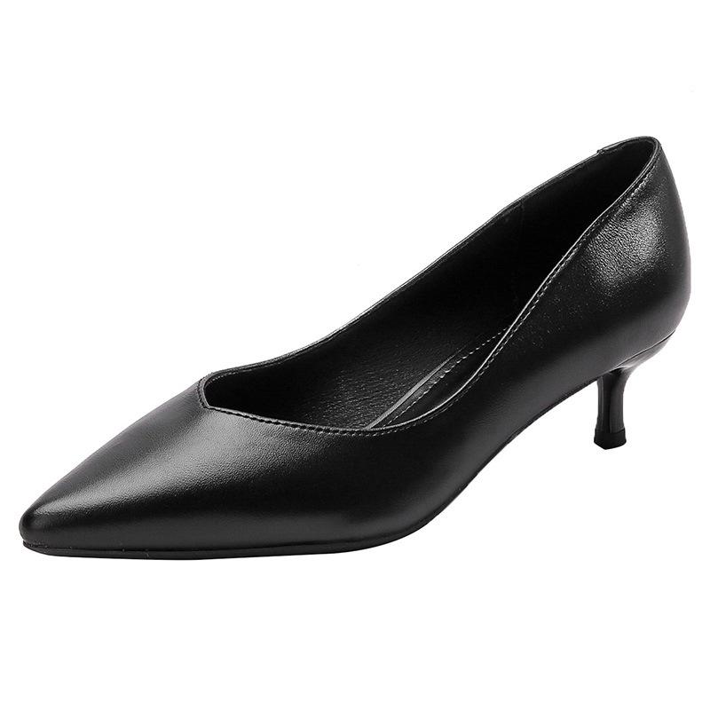 Pantofi de lucru pentru hotel, pantofi cu toc înalt stiletto negri pentru femei, pantofi profesionali versatili cu vârf ascuțit, pantofi de lucru comozi din piele moale pentru navetă