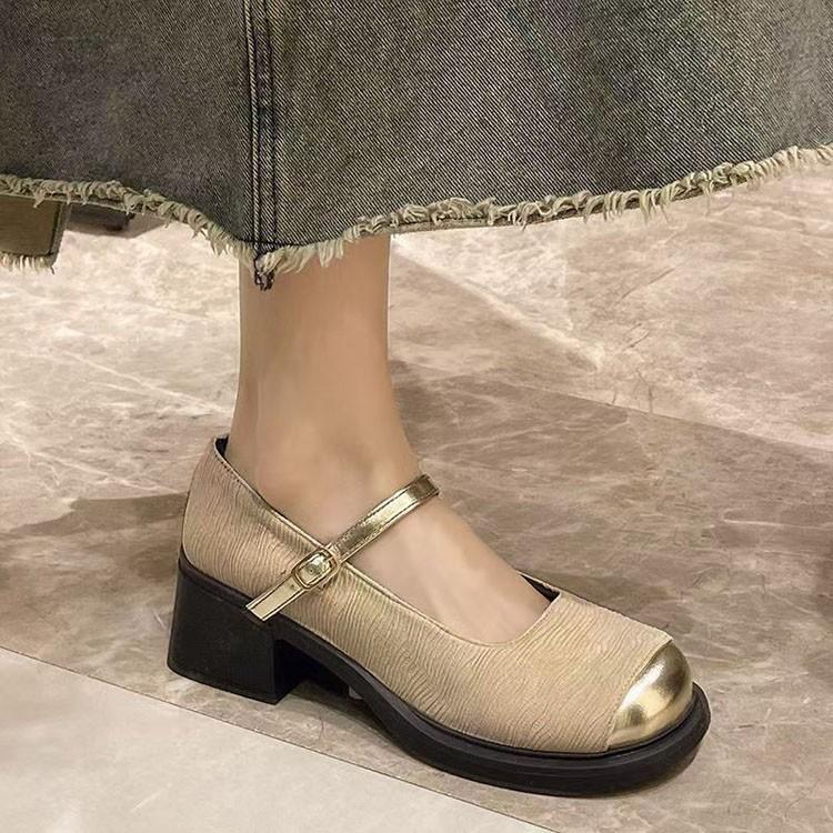 Xiaoxiangfeng square head shallow mouth thick heel single shoes women's 2025 spring and summer new French temperament fairy high heel Mary Jane shoes
