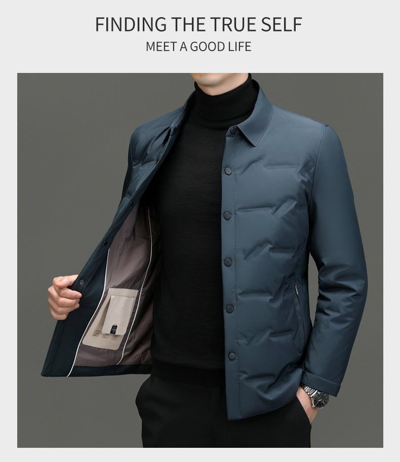 Men's Lightweight Stand-Up Collar Down Jacket - Autumn/Winter Business Casual Warm Outerwear for Middle-Aged Men.