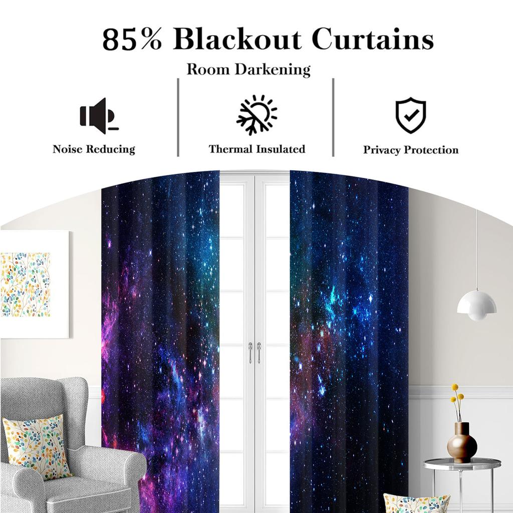 Galaxy Universe Curtains Cosmic Starry Sky Theme Window Curtain Living Room Space Exploration Darkening Drapes Made Of Polyester Decor