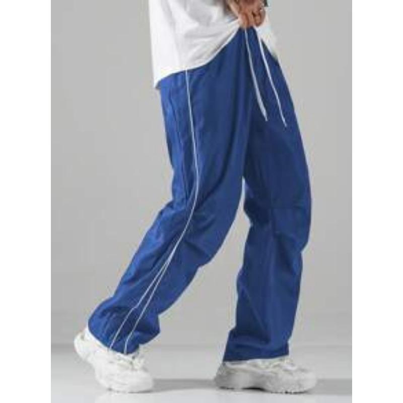 Pantalones de Chándal Casuales para Hombre de Color Sólido con Raya Lateral Rectos Holgados