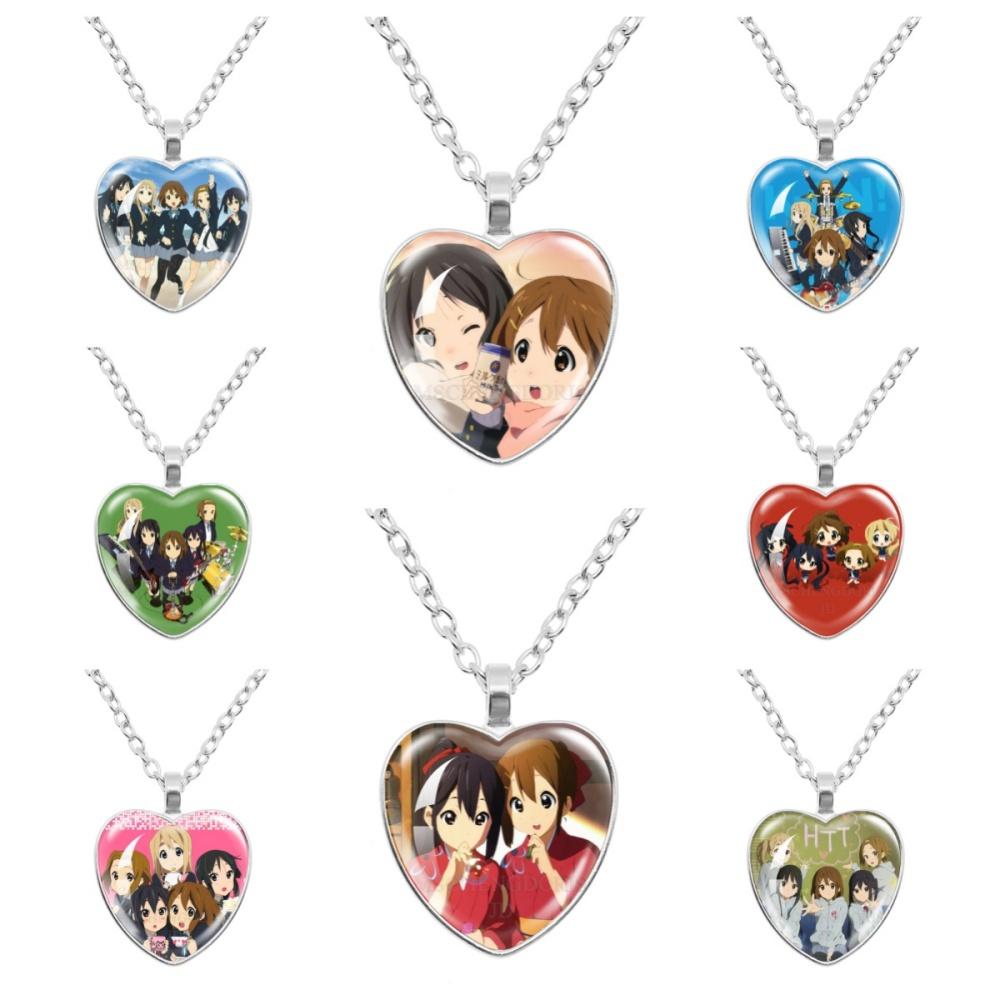 K-ON! Anime Heart Shape Pendant Necklace - Hirasawa Yui Mio Ritsu Tsumugi Azusa Characters Jewelry Gift for Fans