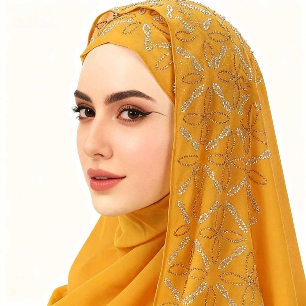 Nouveau Turban Musulman Instantané en Mousseline Respirant Couverture Complète Châle Islamique Froissé Couleurs Unies Head Wraps