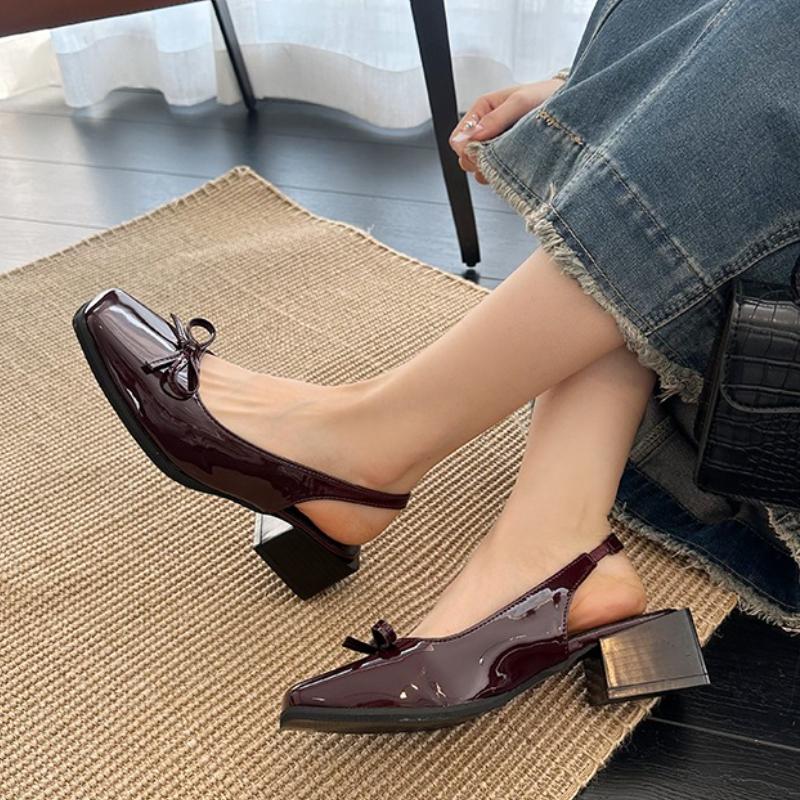 Fashion Sandals Women's 2025 New Style Toe Open-top Buckle High Heels with French Bow Comfortable Fashionable Shoes