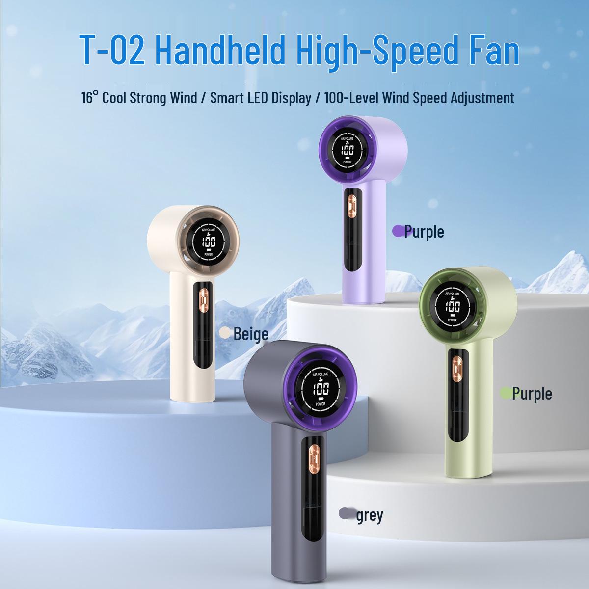 Portable T02 USB Rechargeable Digital Handheld Fan - Compact High-Speed Turbine for Desktop & Outdoor Use Purple High-Speed Fan