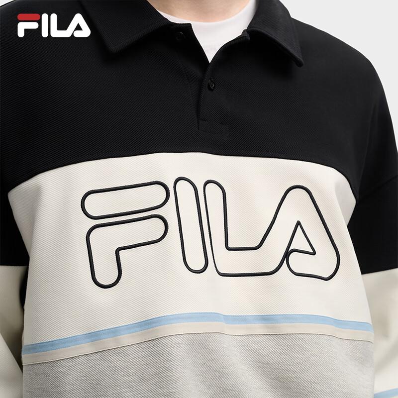 FILA Men's Color Block Knitted Long Sleeve Polo Shirt