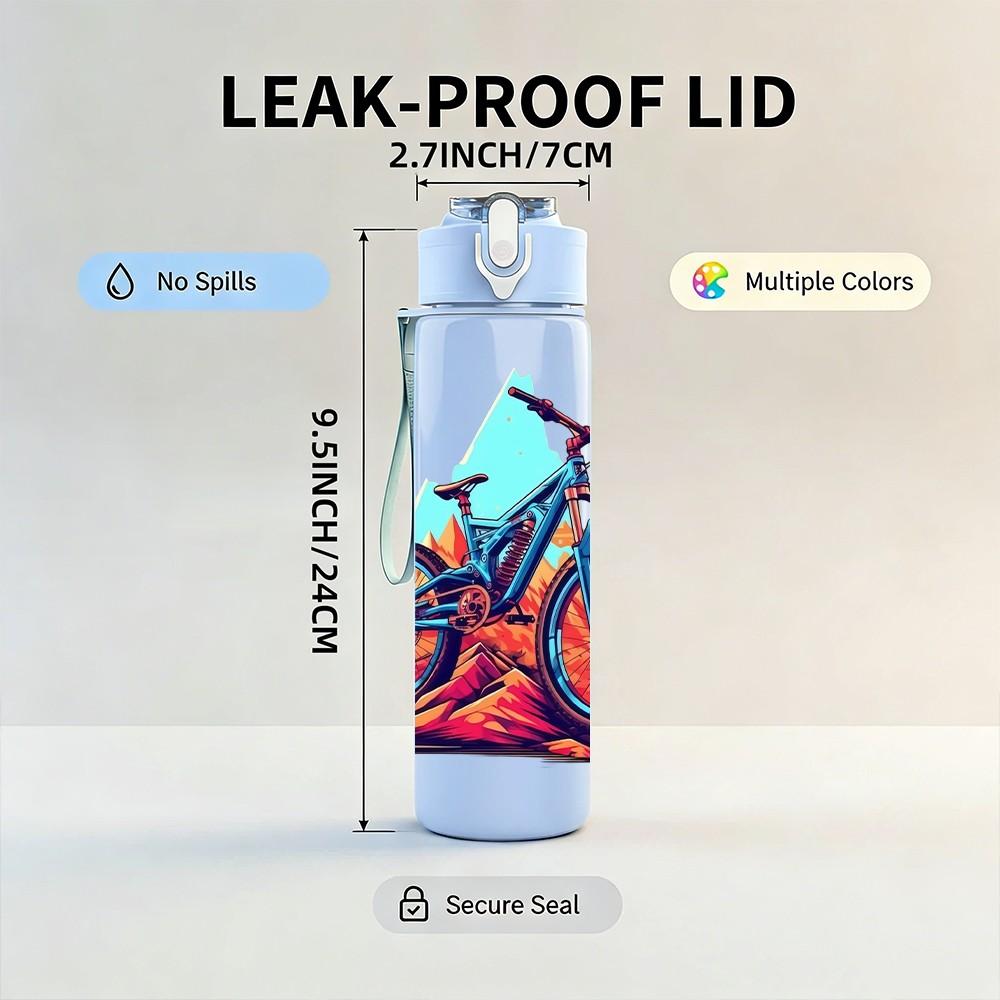 1PC Mountain Bicycle Outdoor Cycling Print 750ml Color Plastic Sports Water Bottle Leakproof Flip Straw Lid Suitable for Sports Office Home Use
