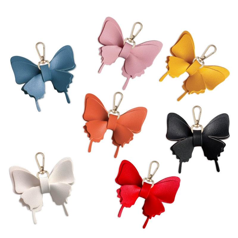 1pc Leather Creative Keychains Colorful Backpack Decoration Exquisite Key Ring Bag Charm Butterfly Pendant