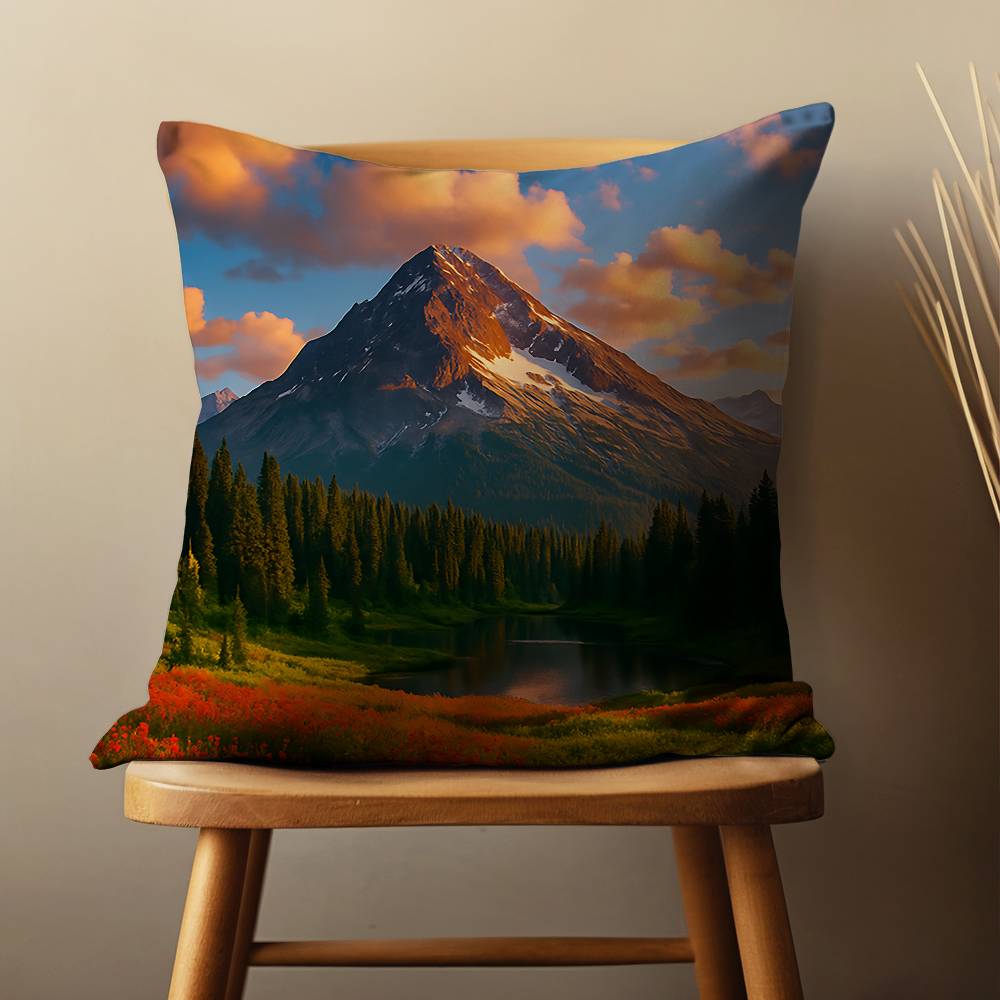 Natural Scenic Mountains Throw Pillow Case For 45*45cm,55*55cm,30*30cm For Home Bedroom Decoration And Protector