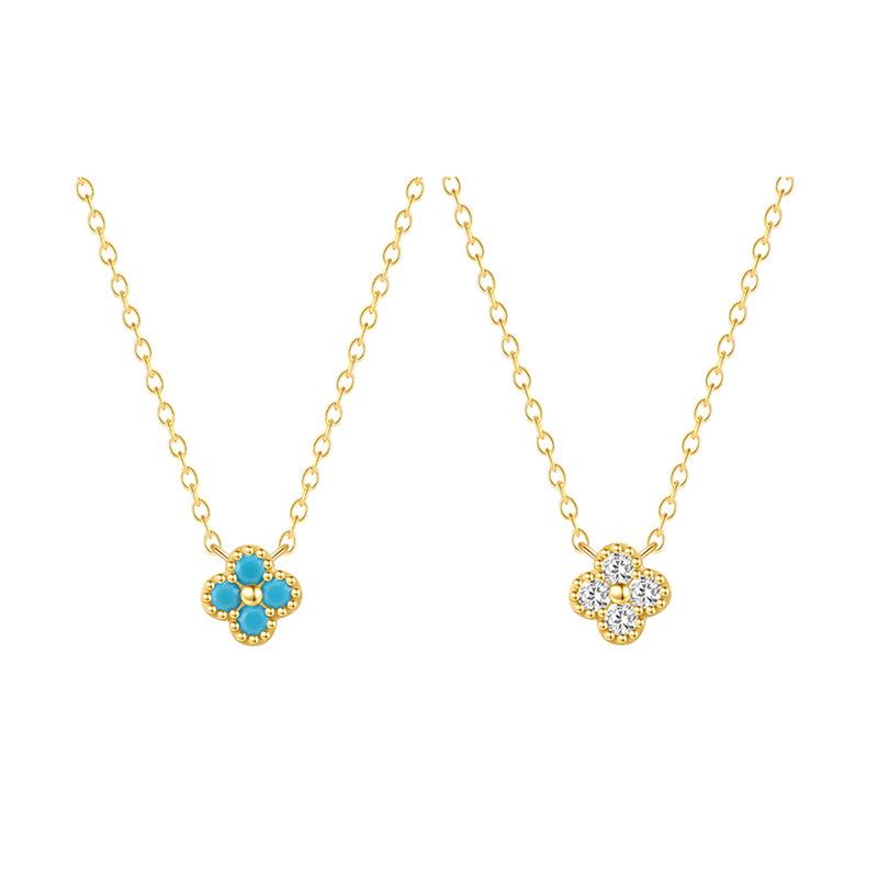 Zircon Multicolor Four-Leaf Clover Necklace for Women - Elegant Clavicle Chain with Blue Pendant