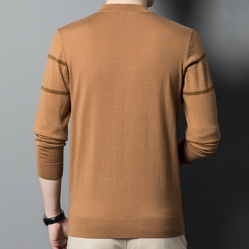 Neuer Wollpullover für Herren aus reiner Wolle, langärmelig, halbhoher Kragen, gestreifter Pullover mit Bodenbildung, Pullover mit Kammgarnmuster, Flut