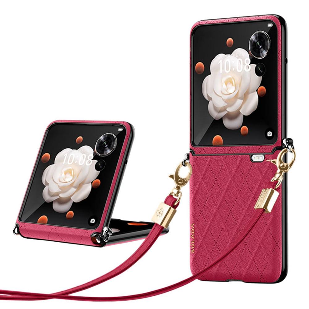 

SULADA Чехол для Honor Magic V Flip 5G Ромбовидная кожа+ПК Чехол для телефона с плечевым ремнем Red