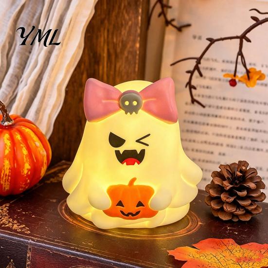LED Night Light for Party Cute Halloween Ghost/Pumpkin Desktop Decoration, Battery Durable Plastic Operated Nursery with Warm Glow Home Decor