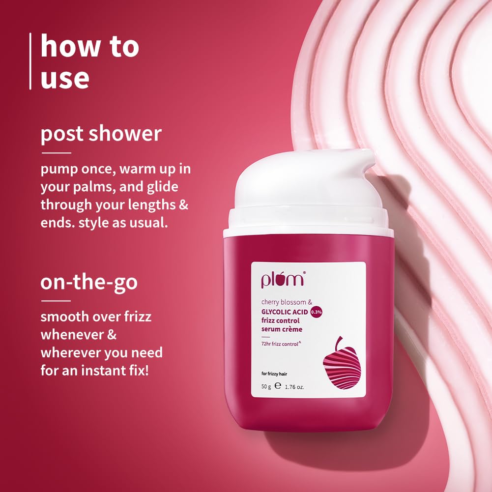 Plum Cherry Blossom Frizz Control Hair Serum Crème 50g | Leave-In, Heat & UV Protection, Smooth Tamed Hair