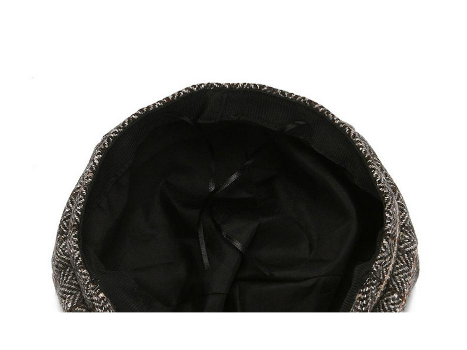 Béret en laine à carreaux pour femmes de style coréen - Casquette polyvalente à huit panneaux pour l'automne et l'hiver