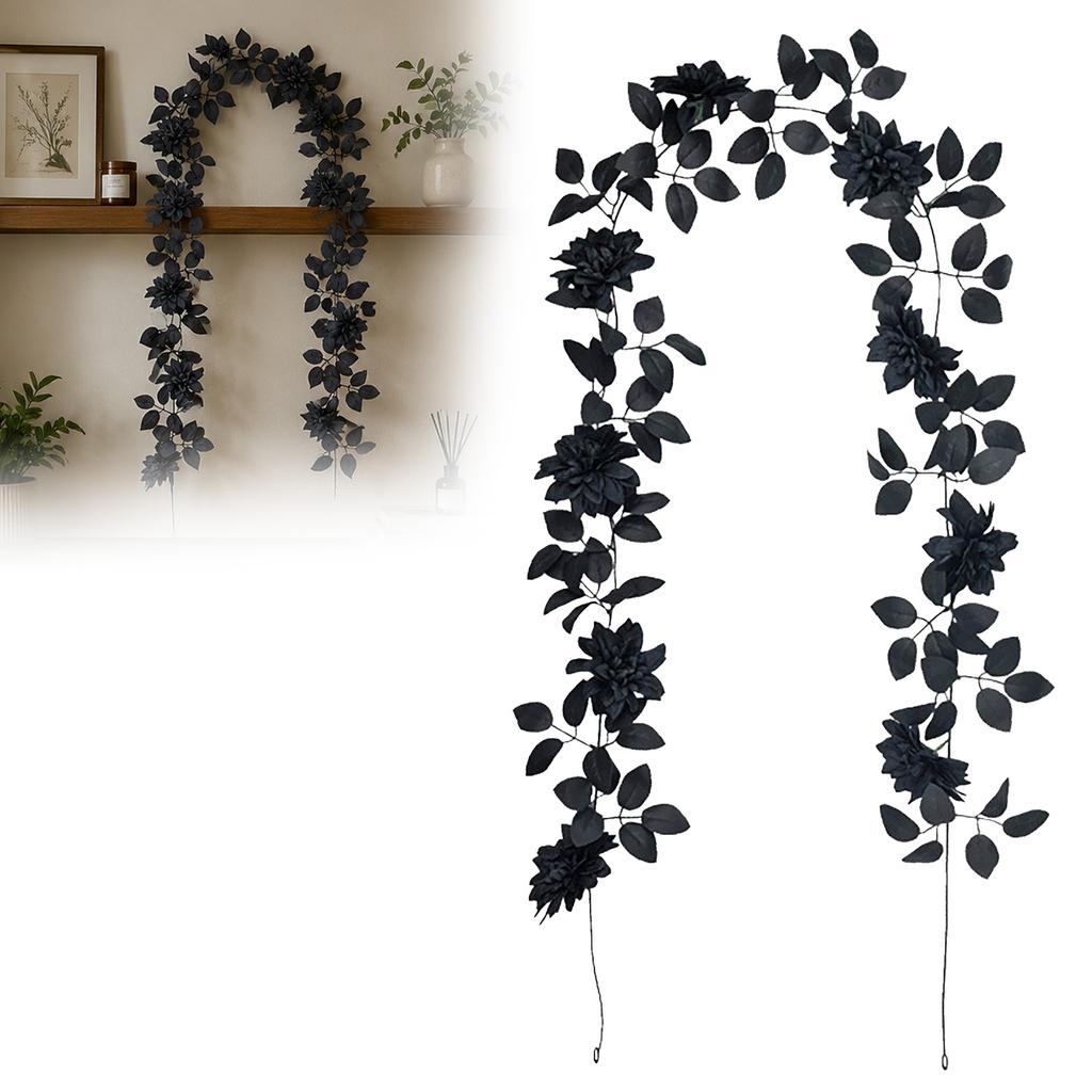 Artificial Dahlia Vine Garland with 26 Branches Faux Rose Leaf Decorative Hanging Flower for Home Wedding Event Archway Doorway Wall Decor