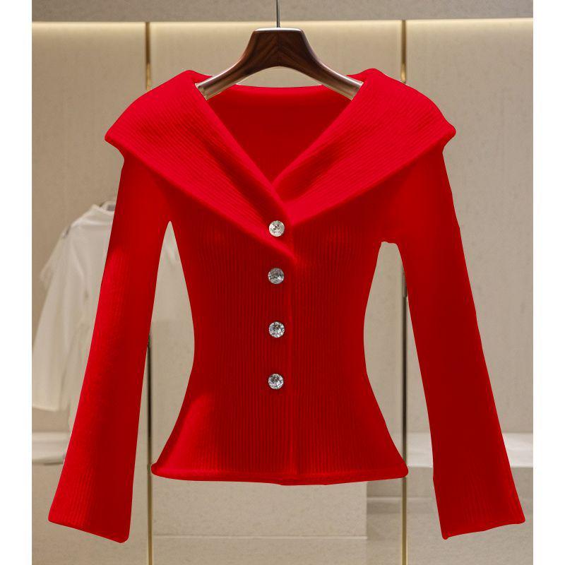 Elegant French-Style Slimming Knit Cardigan - Stylish & Versatile Long-Sleeve Sweater for Autumn/Winter 2024