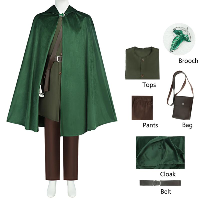 

The Lord of the Rings Bilbo Baggins Cosplay Costume, Green Cloak & Outfit with Accessories for Halloween & Fantasy Cosplay XS зелёный