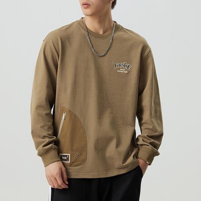 Autumn And Winter Heavy Retro Khaki Long-Sleeved T-Shirt Men'S Loose Large Size Trendy Brand Bottoming Shirt American Sweater Top