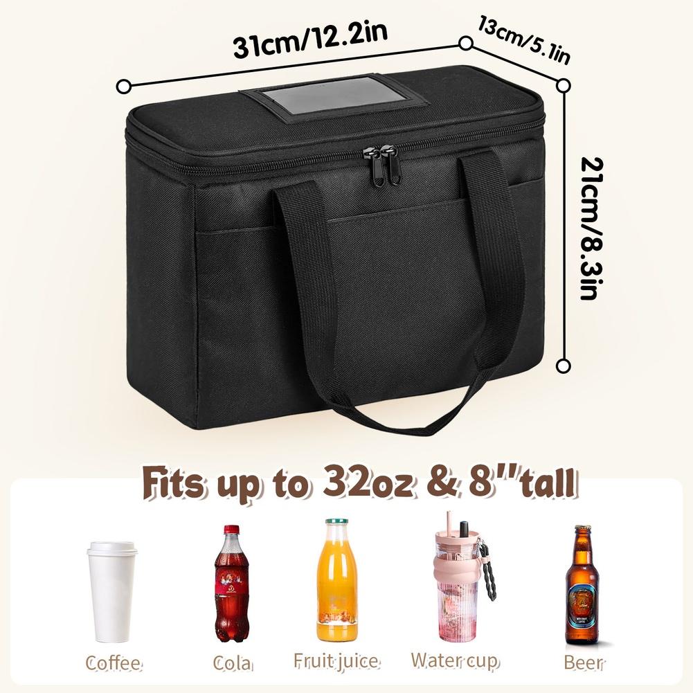 Insulated Cold Drink Carrier Bag 3 Cup Capacity Thermal Takeout Tote With Adjustable Dividers For Travel And Outdoor Use Black
