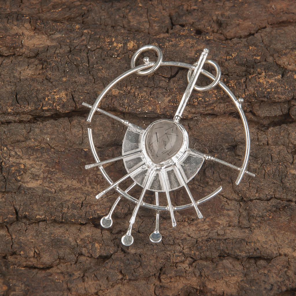 Black Rutile Pendant, 925 Solid Sterling Silver Gemstone Jewelry, Handmade Pendant, For Thanksgiving