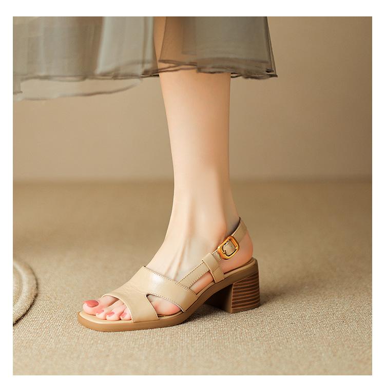 Minimalist Square Head Open-toed Sandals Summer New Casual Commuter Thick High Heels
