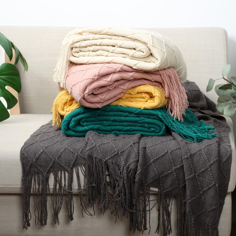 Chritmas Green Blankets Large Knitted Tassel Throw for Bed Chair Sofa Couch Cover All-Season Blanket Home Decor Soft Comfortable