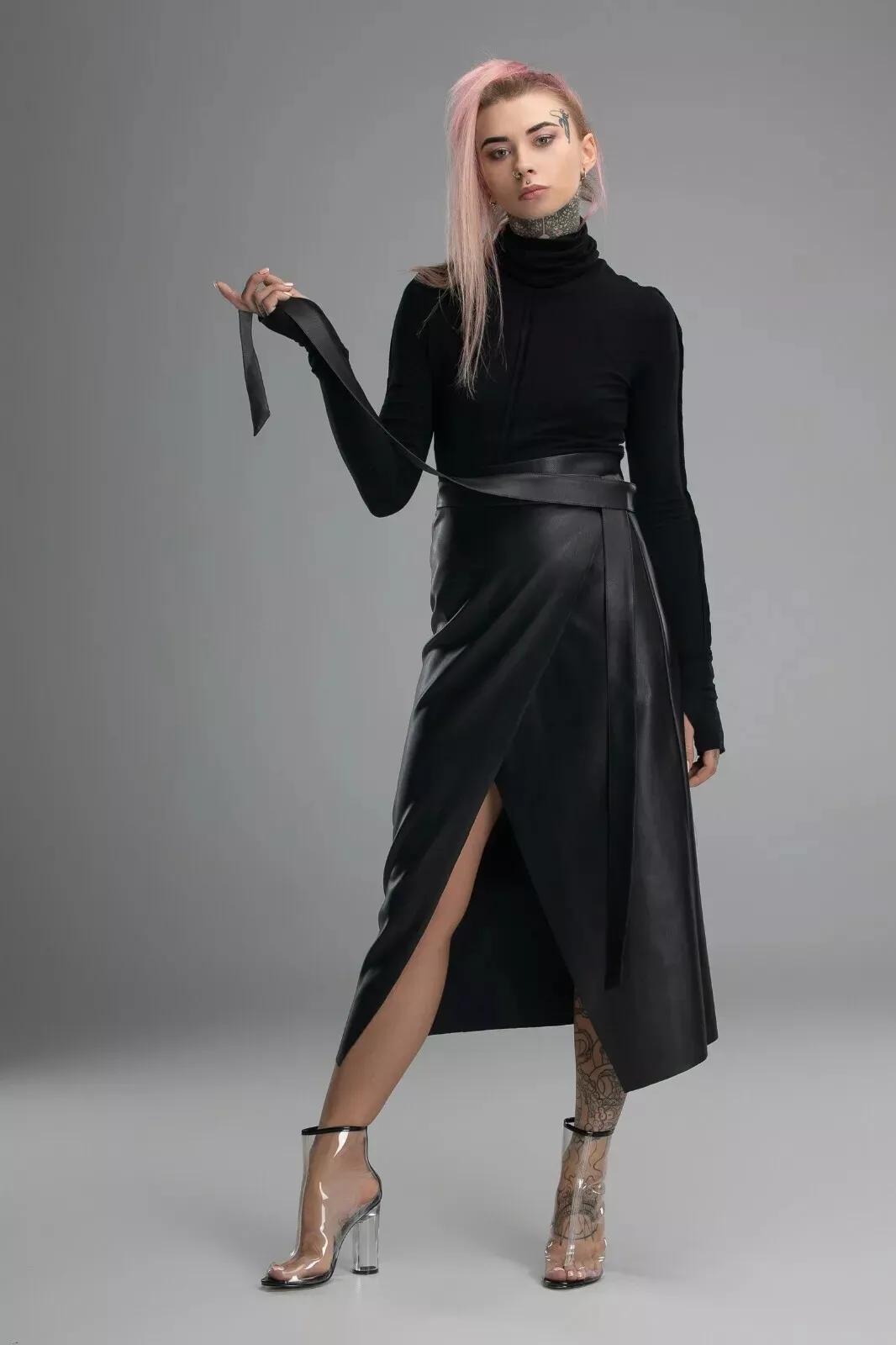 

Женская юбка из натуральной кожи ягненка, вечерняя, ручная работа, стильная, повседневная, модная 2XL чёрный