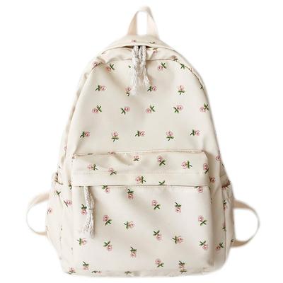 Zaino Scolastico Studente Floreale Bianco Cartella Scolastica Ragazze Adolescenti Carino Zaino da Donna Cartella Scolastica Zaino in Tela di Nylon