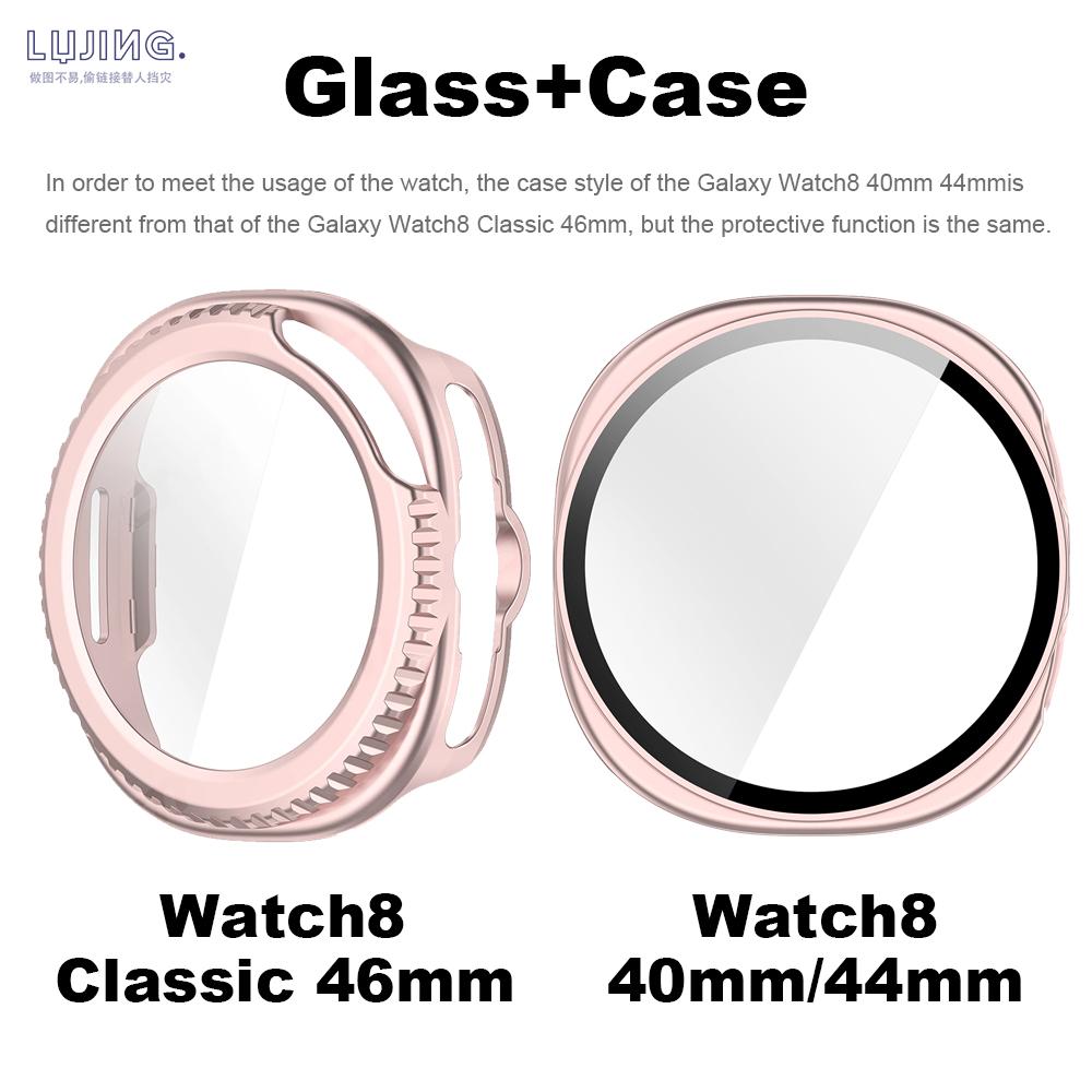 Vidrio+Funda para Samsung Galaxy Watch 8 Classic 46mm 40mm 44mm Protector de Pantalla de Vidrio Templado y Parachoques Protector de PC Duro Accesorios