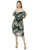 Moomaya Printed Off-Shoulder Poly Georgette Midi Dress Cinched Long Dress