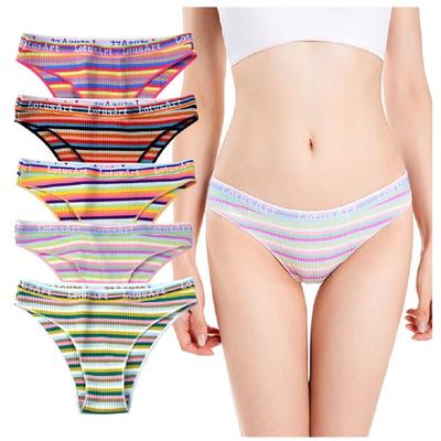 BEKYNI Mistura Canelada Colorida Esportiva Brasileira Listrada 5 Cores Calcinhas Algodão/Algodão Meio-Costas Femininas, Calcinhas, (Tamanho M)