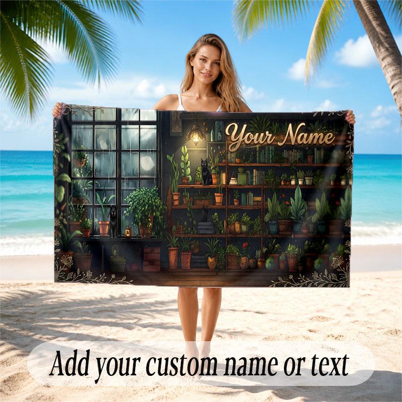 Floral Garden Theme Soft Beach Towel Personalized Custom Name Text Towel Portable for Beach Pool Travel