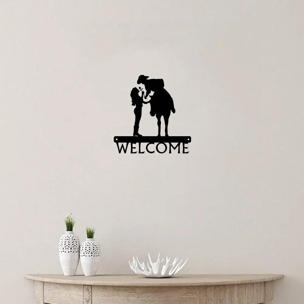 1pc Iron Art Romantic Couple - Cowboy & Cowgirl - Welcome Sign 12 Inch  for Living Room New Wall Decoration Hooks Wall Sticker