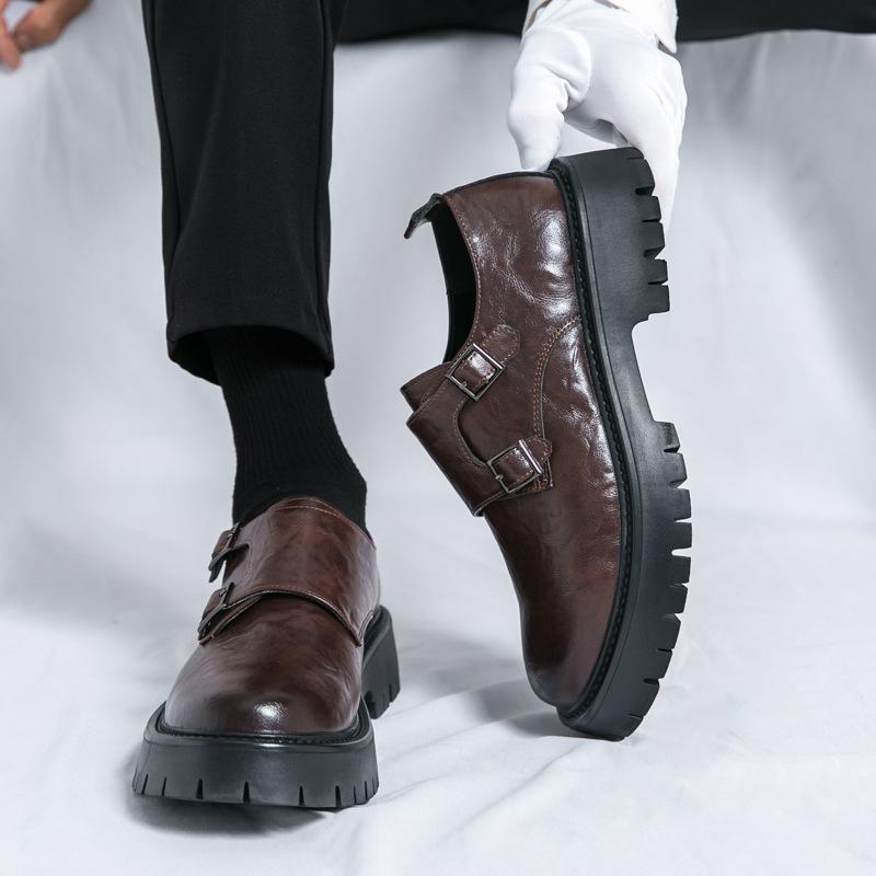 Men's Grasp Leather Derby Shoes British Platform Buckle Leather Shoes with High and Low Top Casual Shoes for Men 2026