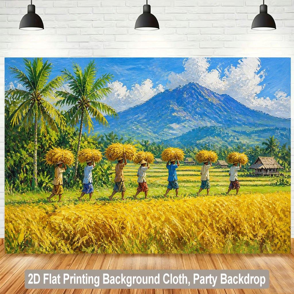Exotisch Tropisch Paradijs Wandkleed Wanddecoratie Kunstprint Muurschildering Achtergrond Decor Zuidoost-Azië Oogstdorp Scène Palmboom M