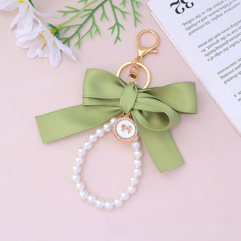 Handmade Bowknot Keychains Fabric Ribbon Headphone Case Accessories Creative Pearl Bow Keychain
