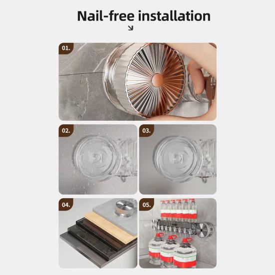 Yousheng Wall-Mounted Kitchen Utensils Organizer Inline Vacuum Hooks No-Drill Utensils Hanger Knife Holder with Adjustable Hooks for Spatulas Bathroom