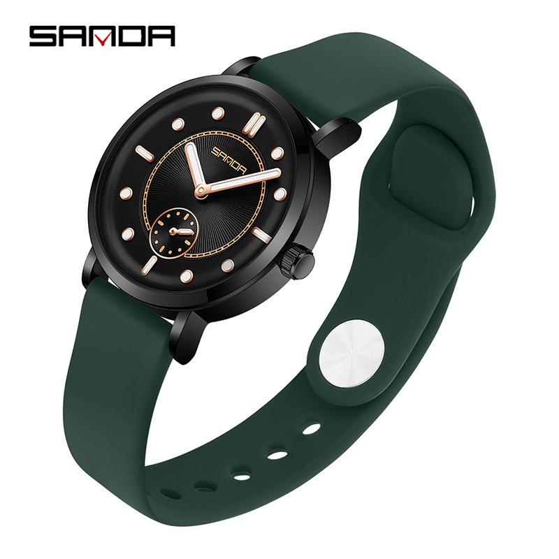 Sanda Women's Fashionable Leather & Silicone Strap Quartz Watch with Luminous Stopwatch