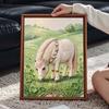 White Horse Floral Meadow 5D Pearl Painting Kit with Frame DIY Sparkling Bead Canvas Art Relaxing Craft for Girls Room Decor