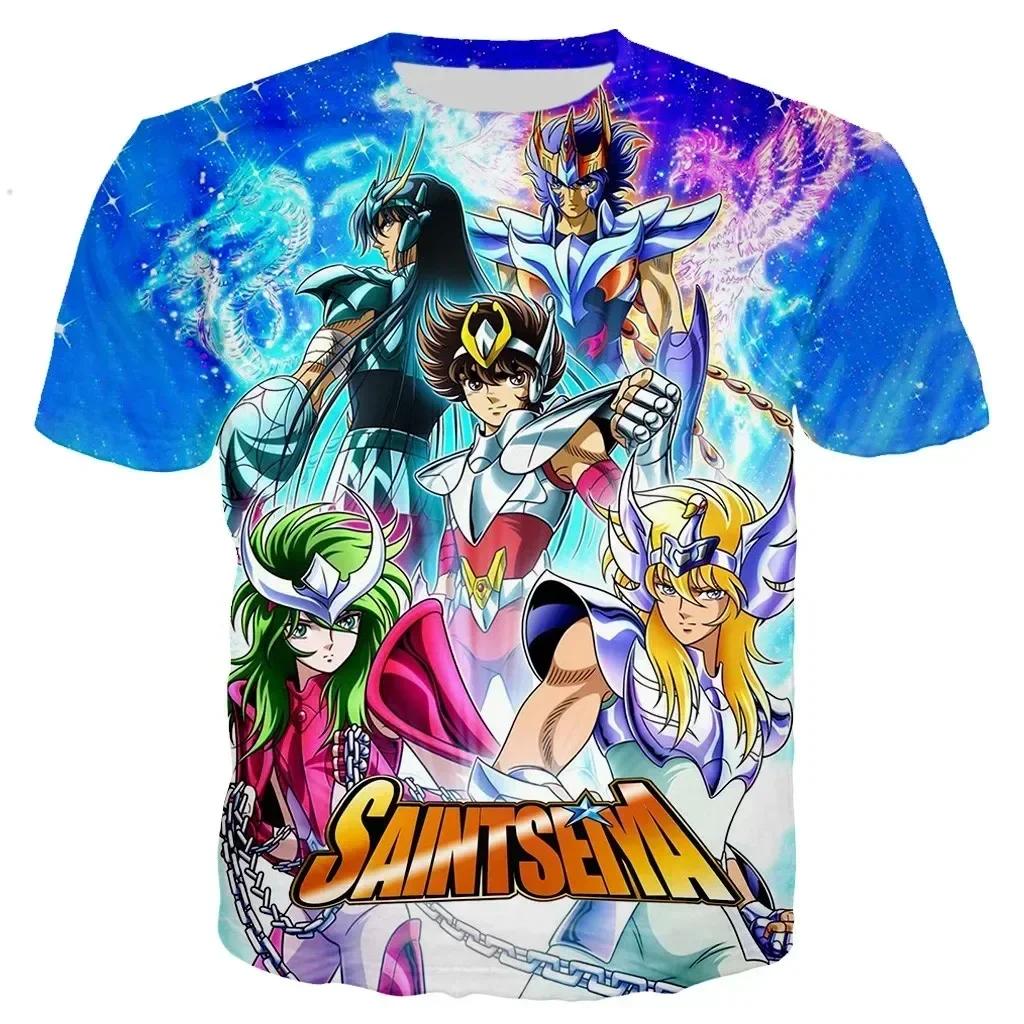 Summer Classic Saint Seiya Anime Pattern 3D Printed Men's Comfortable Quick Drying Breathable Parent Child Short Sleeve T-shirt