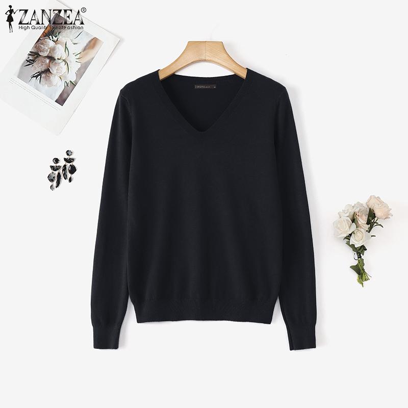ZANZEA Autumn Spring Women V Neck Long Sleeve Stretch Casual Knitwear Sweater Undershirts